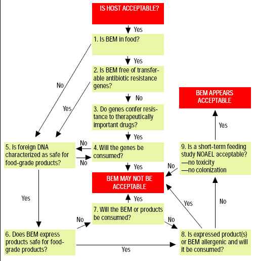 Fig. 1—Decision tree for safety assessment of a bioengineered microorganism (BEM)