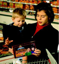Irradiated food products are entering the market at an accelerating pace. Minnesota based Meat Co. of Sauk Rapids Inc. markets its electron-beam-irradiated frozen beef patties in packages bearing the radura symbol and the statement, “Irradiated for safety, Serve with confidence.” The products are marketed in more than 2,500 stores nationwide. In the past month, 500 stores have begun selling e-beam-irradiated fresh products marketed by other companies. Photos courtesy of SureBeam Corp.
