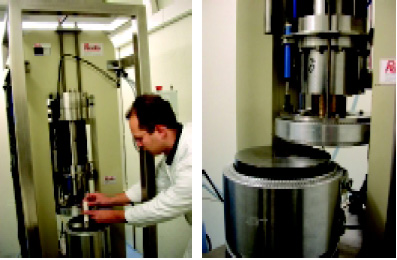 Fig. 2—Laboratory-scale prototype of a high-pressure sterilization system which maximizes the benefits of the adiabatic increase in product temperature resulting from compression heating.
