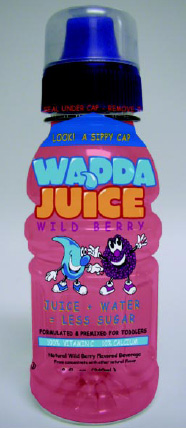 Fig. 8—WaddaJuice’s conveniently packaged water and juice are “pediatrician friendly” and deliverless sugar, along with 100% of vitamin C and 10% calcium.