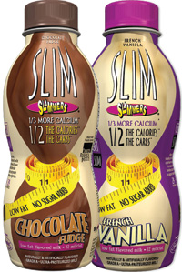 Slim Slammers flavored milks contain half the calories and carbs of other flavored milks and one-third more calcium. The hour-glass shaped packaging reinforces the product’s healthy image.