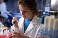 A Penn State student prepares Petri dish for experiment in food microbiology.