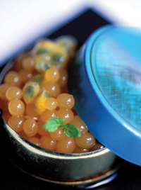 Faux caviar made with apple juice from El Bulli restaurant in Spain.