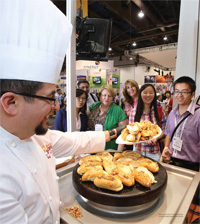 Product samples like these delectable offerings from the Almond Board of California are one of the most highly rated features of the Food Expo.