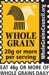  This whole grain stamp on food labels indicates the food product is made from whole grains. Photo courtesy of the Whole Grains Council.