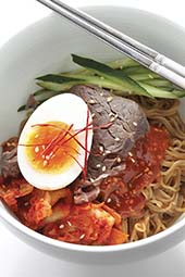 Bibim naengmyeon is a Korean dish.