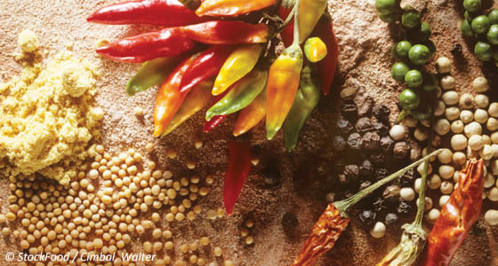 Chili peppers and spices flavor food and lend certain sensations like heat and tingling.