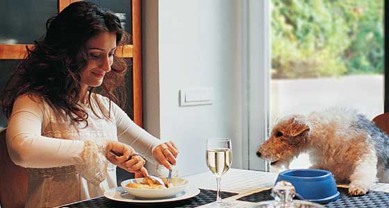 Woman and dog enjoying a treat