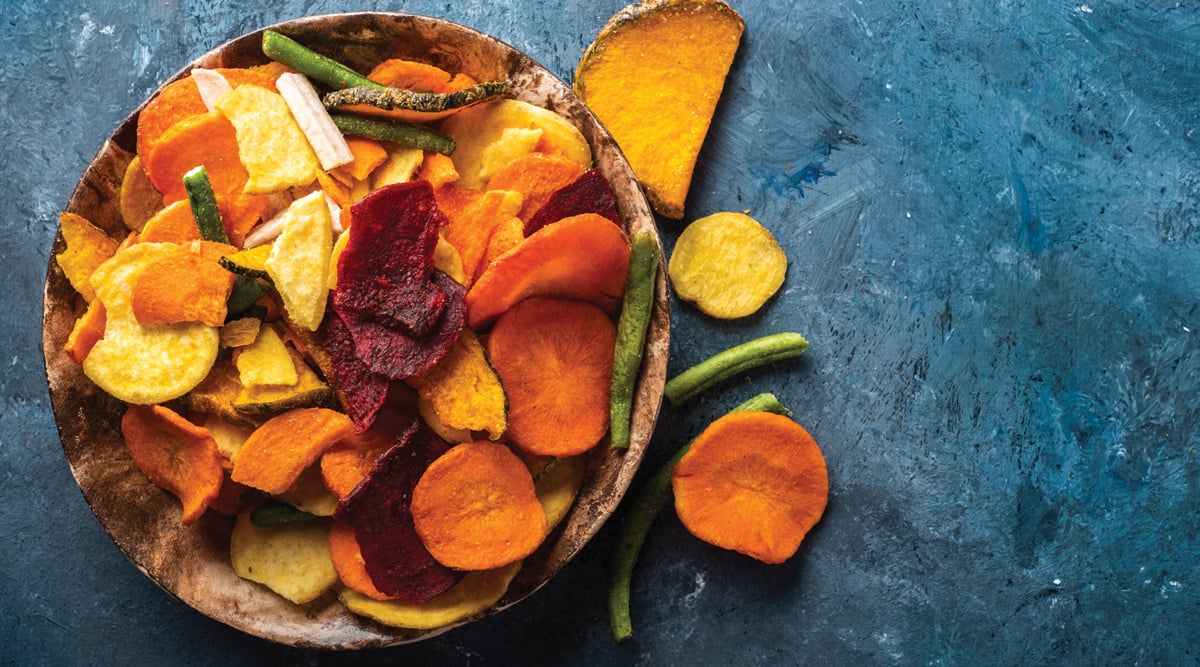 Dried vegetables chips from carrot, beet, parsnip and other vegetables