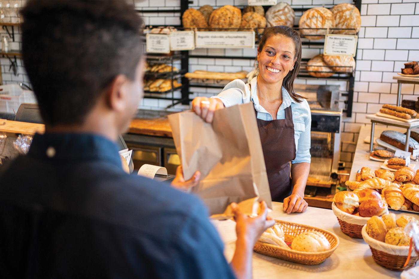 Shopping in a local bakery.