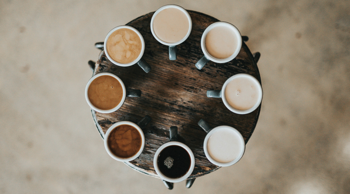 Table of Coffee with different amounts of cream.