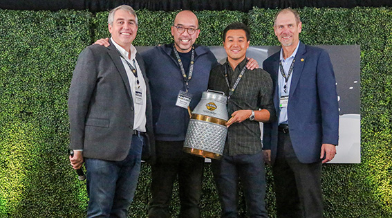 Left to right: Fred Schonenberg, founder of VentureFuel, Kevin Yeung and David Sheu, co-founders of Bears Nutrition, and John Talbot, CEO of the California Milk Advisory Board. 