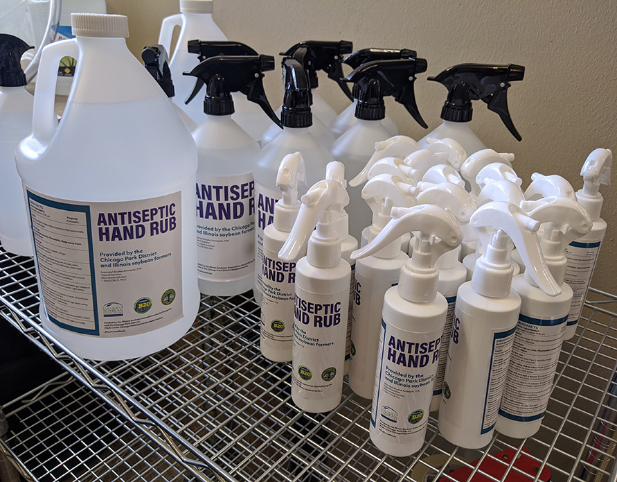 The Illinois Soybean Association makes hand sanitizer for the Chicago Park District