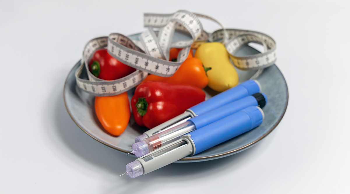 GLP-1 drug and healthy foods image