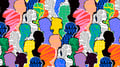 Colorful diverse people crowd abstract art seamless pattern.