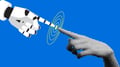 Robot and person touching fingers print and digital concept.