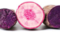 Raw and cooked purple potatoes
