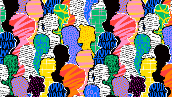 Colorful diverse people crowd abstract art seamless pattern.