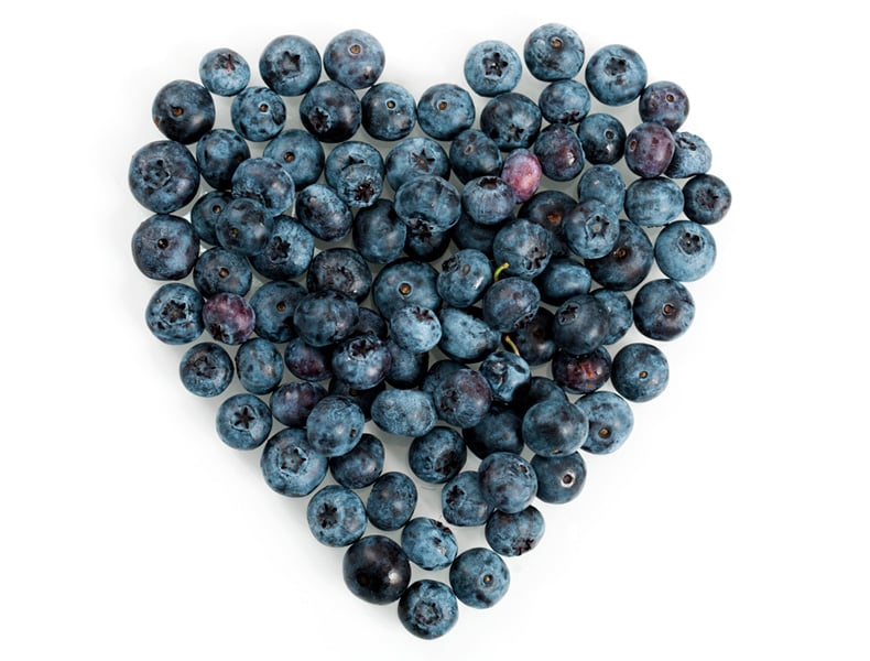 Heart made of fresh Blueberries.