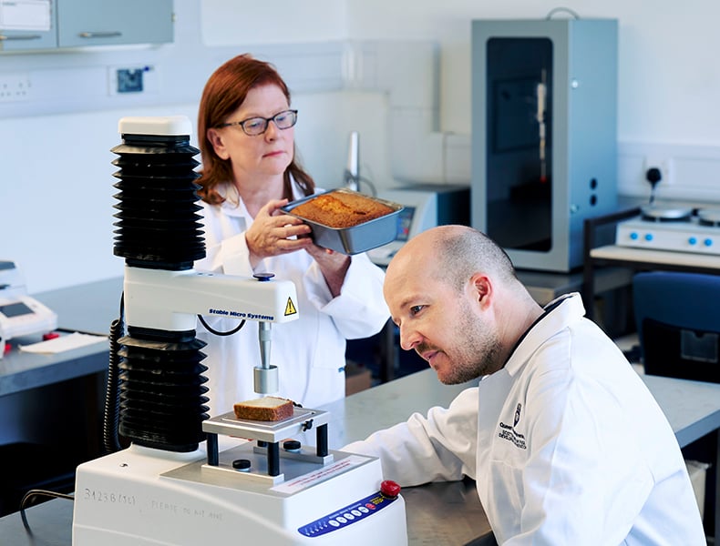 Researchers Catriona Liddle (left) and Julien Lonchamp of Queen Margaret University, Edinburgh, have developed a lower-fat palm shortening alternative for baked goods.