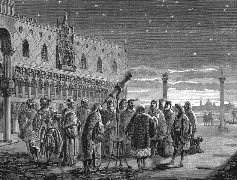 Galileo demonstrating his telescope