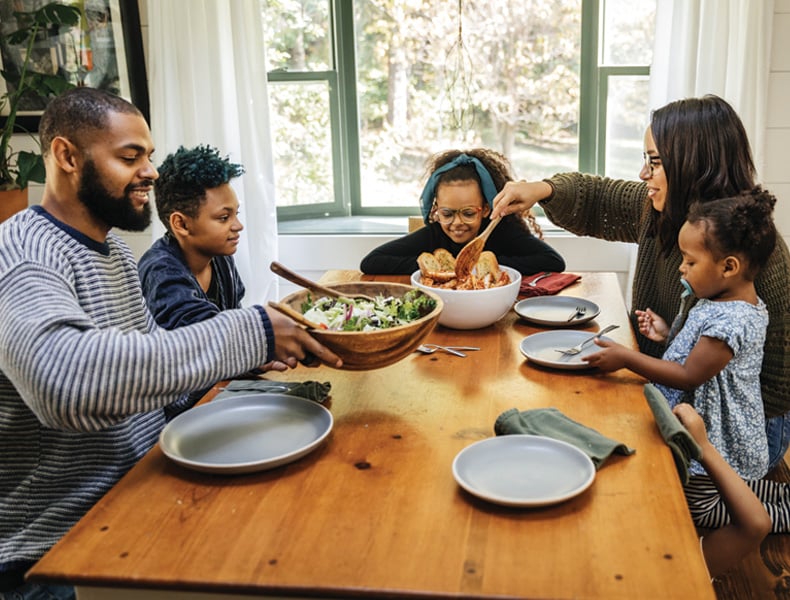 Family having a meal together.