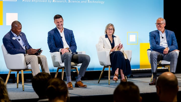 Panelists during a session on Tuesday at IFT First, moderated by Darryl Riley, president, TSQM LLC.