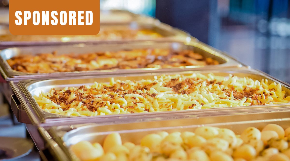mac and cheese on a steam table