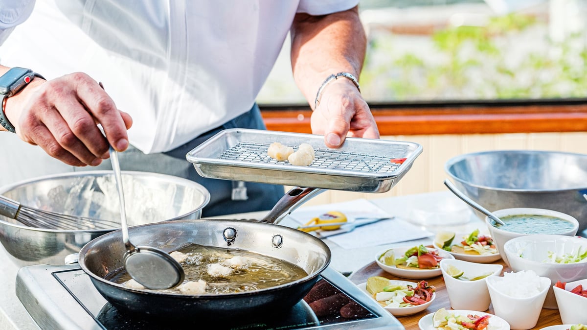 Chef Viverito cooks BlueNalu's cultured fish nuggets