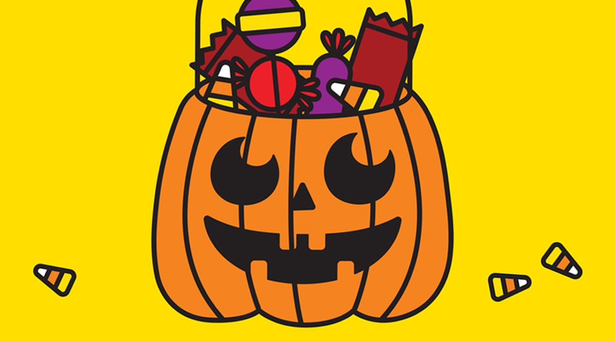 Jack-o'-lantern full of Halloween candy