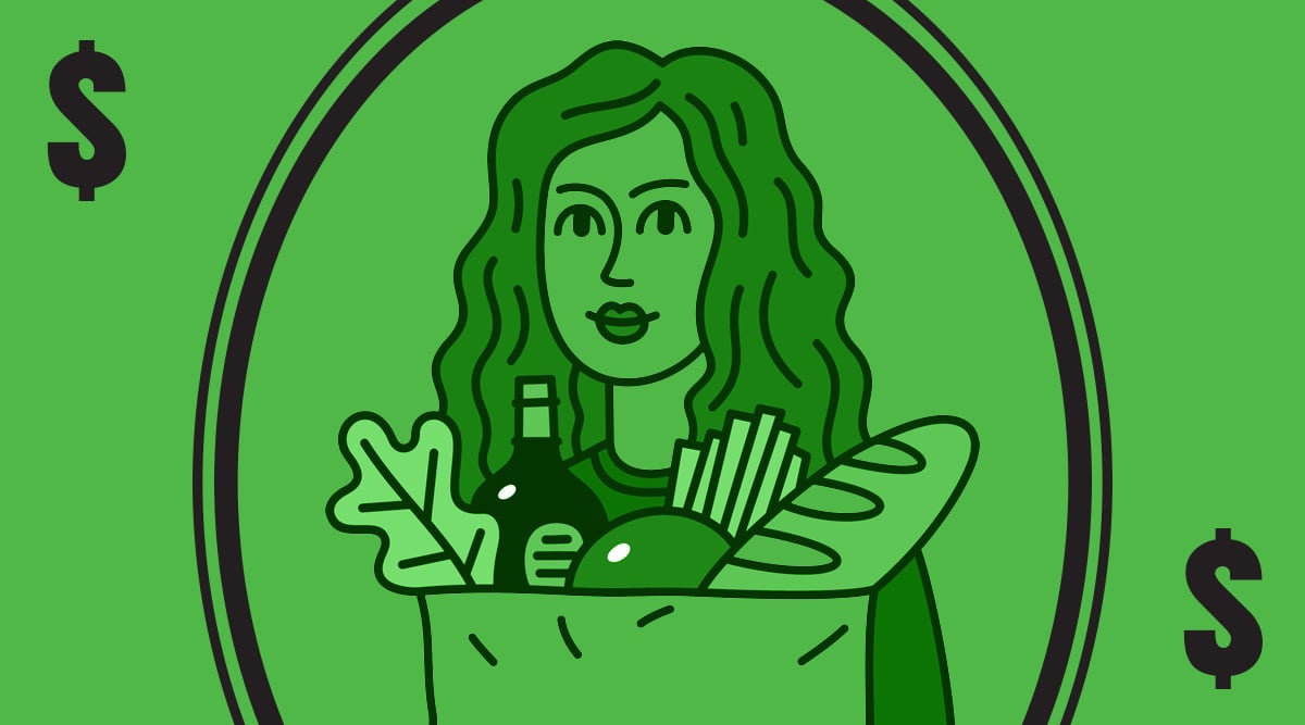 Woman with Groceries on Currency