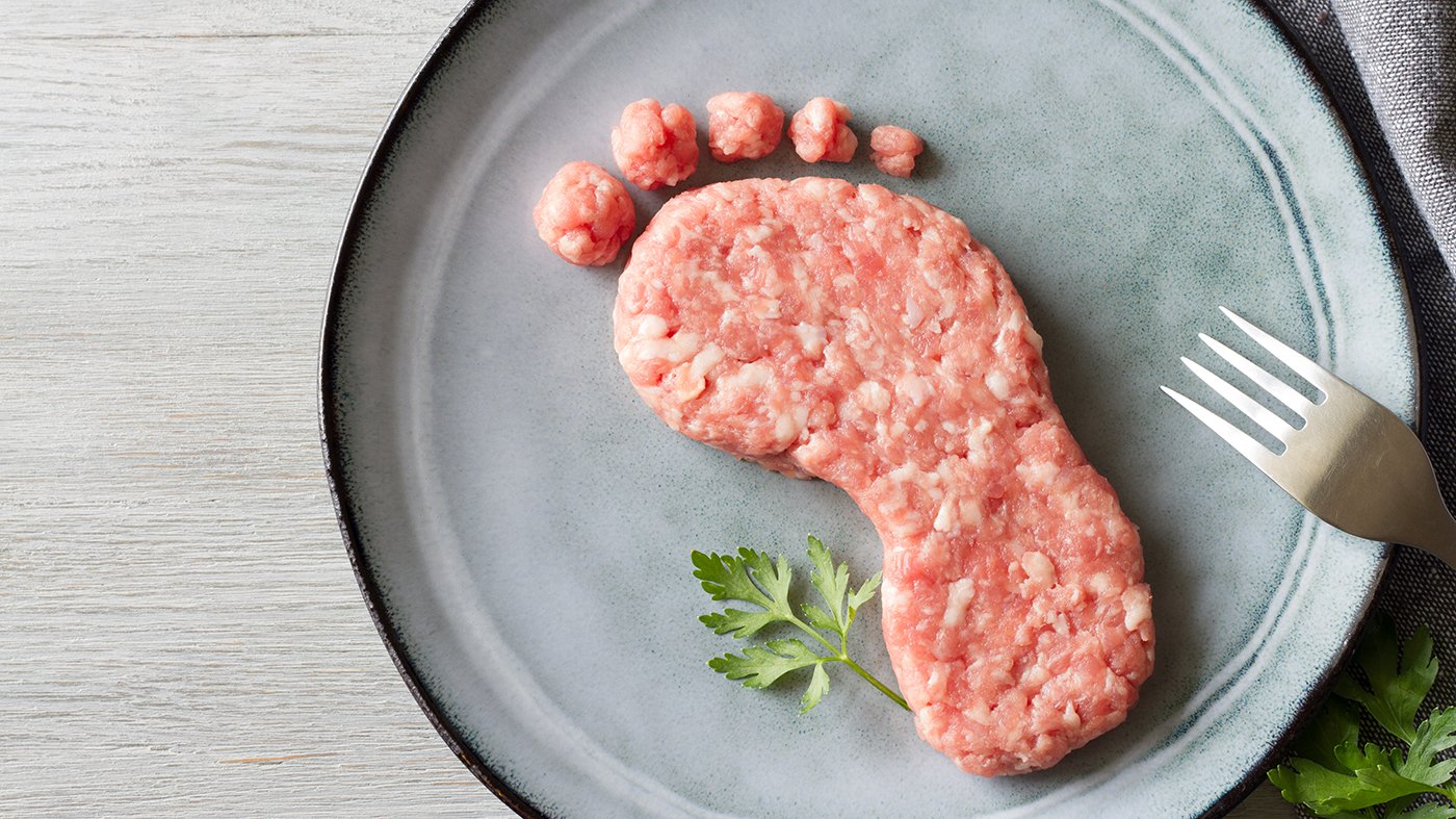 Carbon footprint concept, meat consumption and CO2 emissions