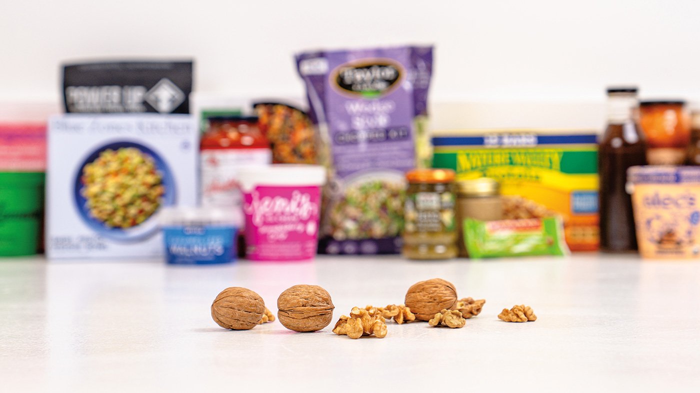Image of Walnuts with various products in the background that include walnuts.