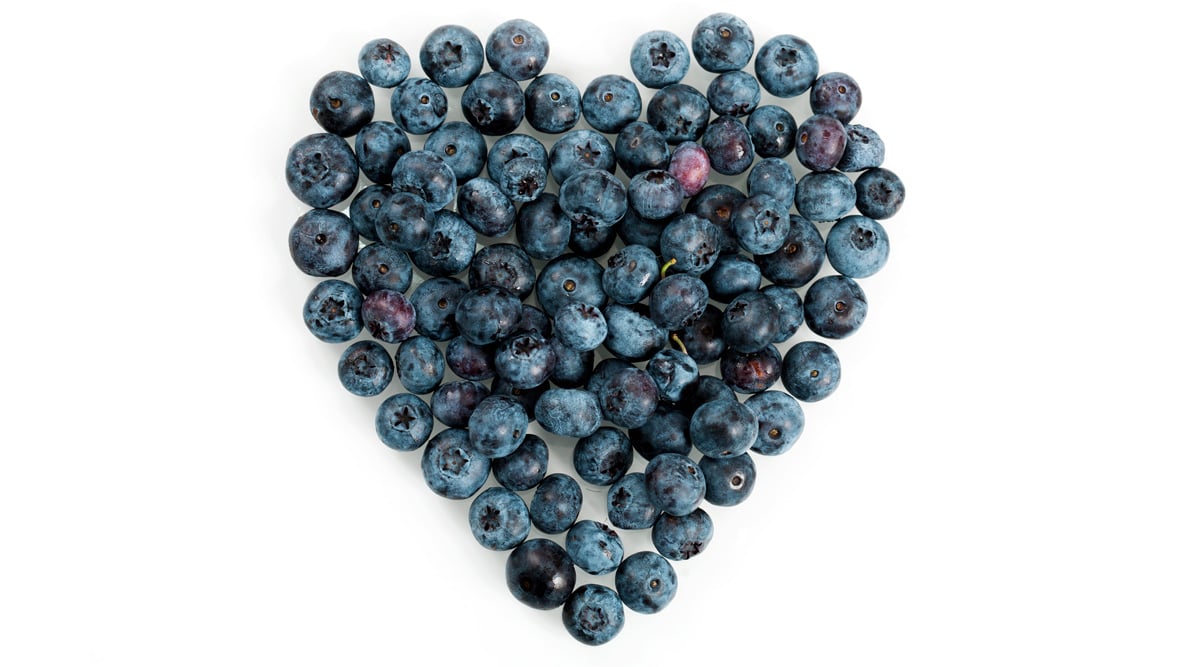 Heart made of fresh Blueberries.