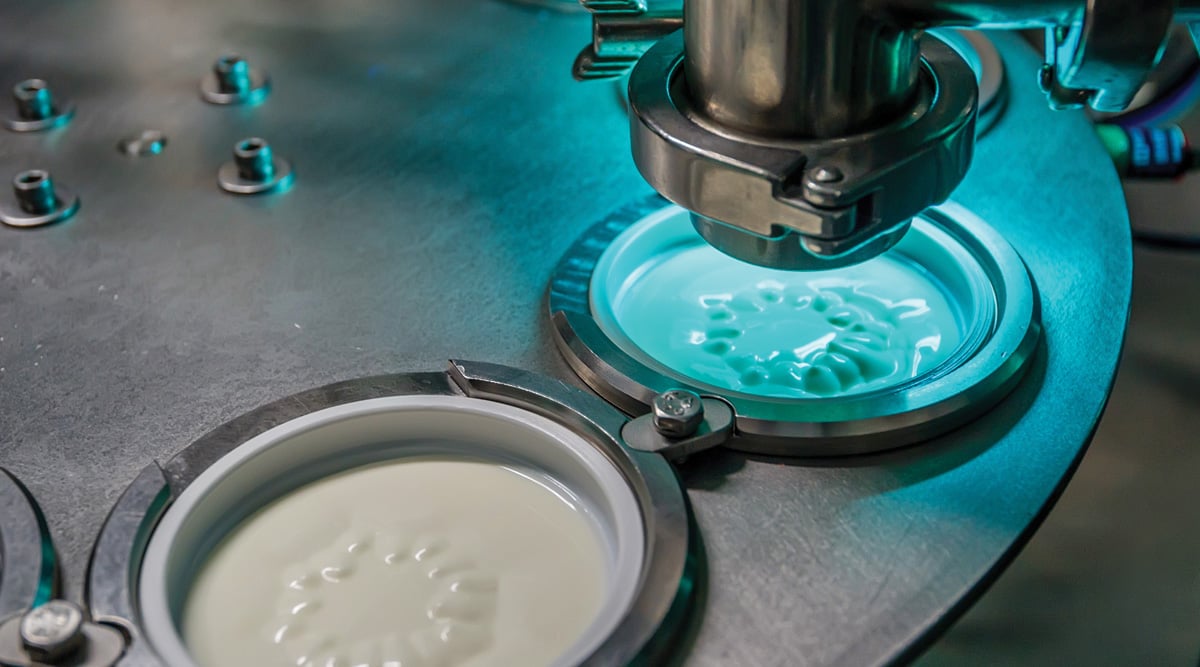 Operating conveyor for bottling yogurt during UV sterilization