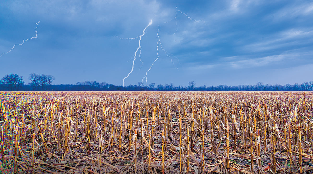 lightning storm in a damaged field