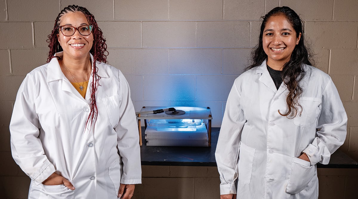 Texas A&M University researchers Janie McClurkin Moore (left) and Shikhadri Mahanta