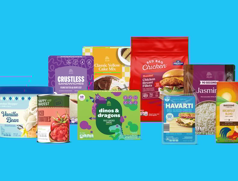 A packaging refresh extending across the full Aldi product line.