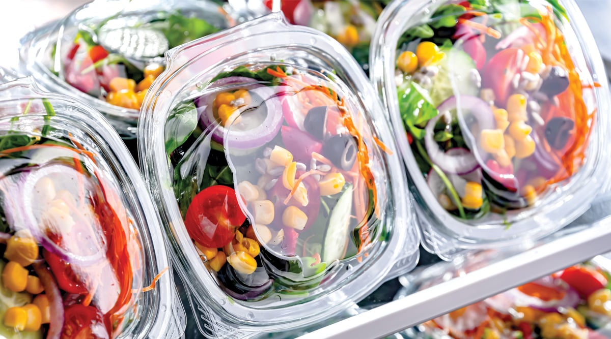 Boxes with pre-packaged vegetable salads