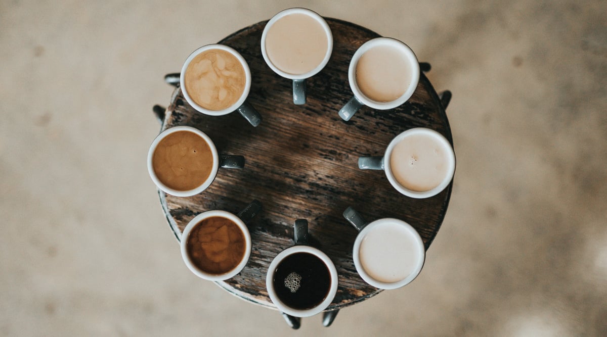Table of Coffee with different amounts of cream.