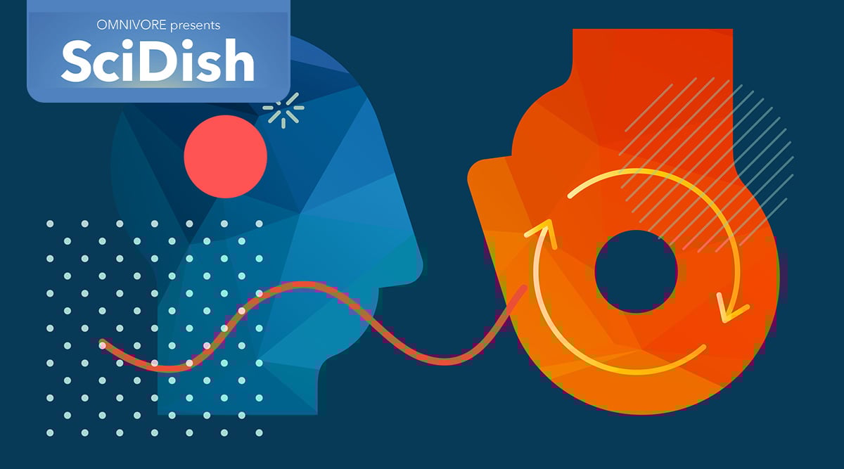 Illustration of two colorful heads in profile