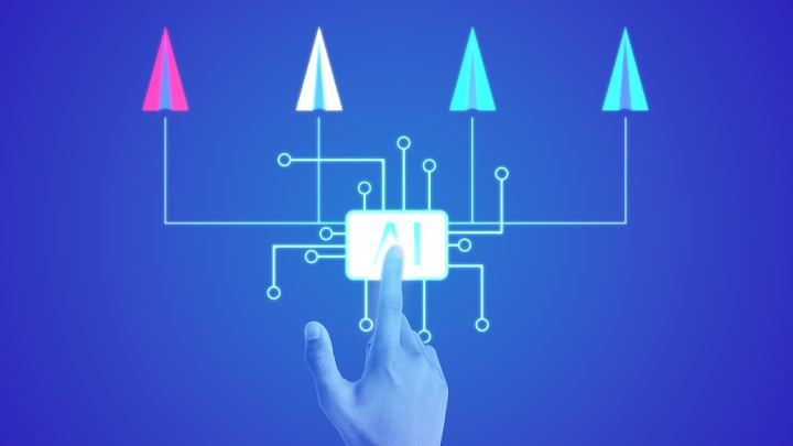 Using AI to choose a path or direction. Concept image.