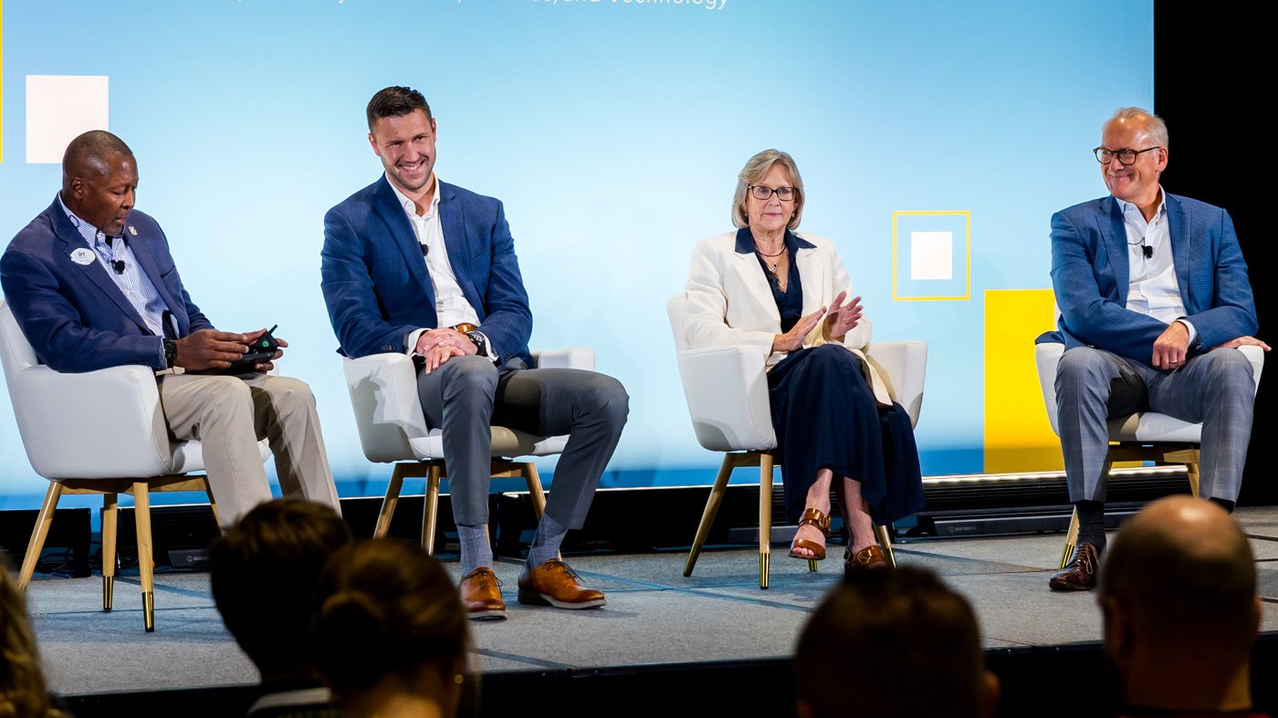 Panelists during a session on Tuesday at IFT First, moderated by Darryl Riley, president, TSQM LLC.