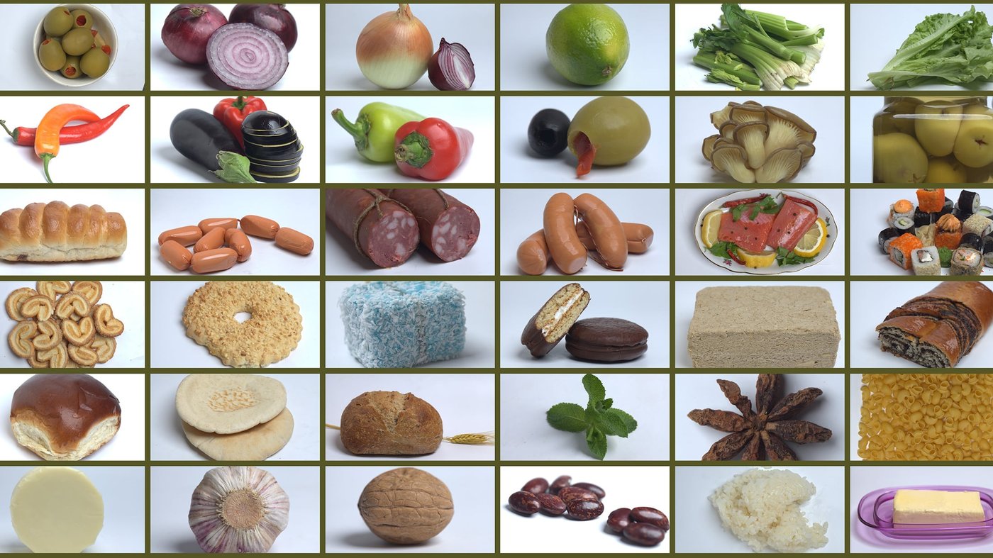 Large group of food on white background