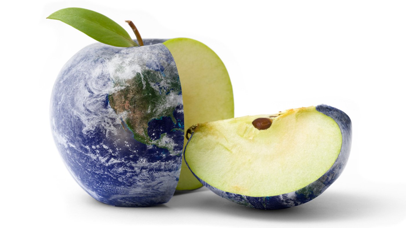 Globe on a sliced apple