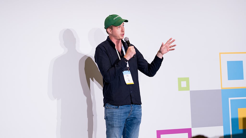 IFT FIRST Startup Pitch winner Plantible on stage.
