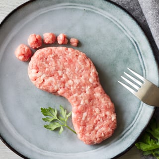 Carbon footprint concept, meat consumption and CO2 emissions