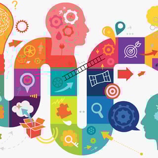 Abstract vision of creative thinking that starts from idea and then continue with looking at problems or situations from a fresh perspective that suggest solutions.