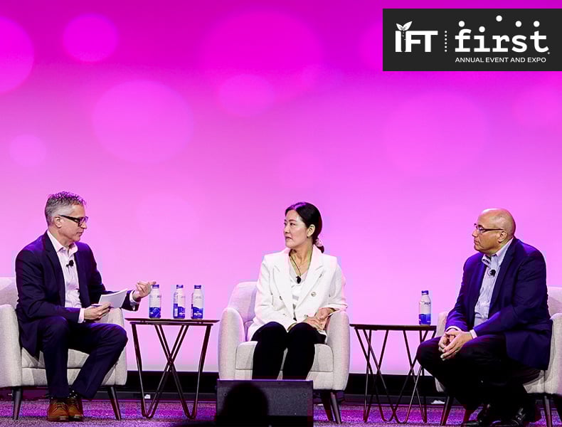 BlueNalu founder and CEO Lou Cooperhouse and Pulmuone Marketing Director Ellen Kim