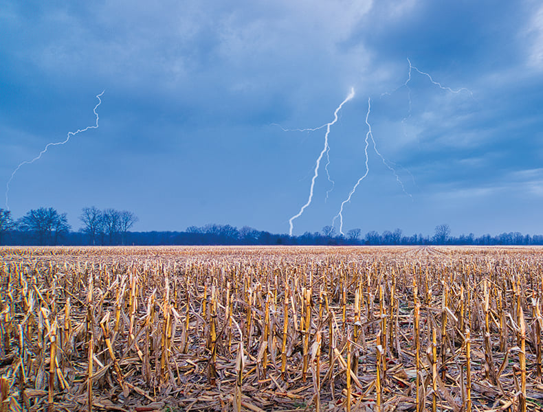 lightning storm in a damaged field
